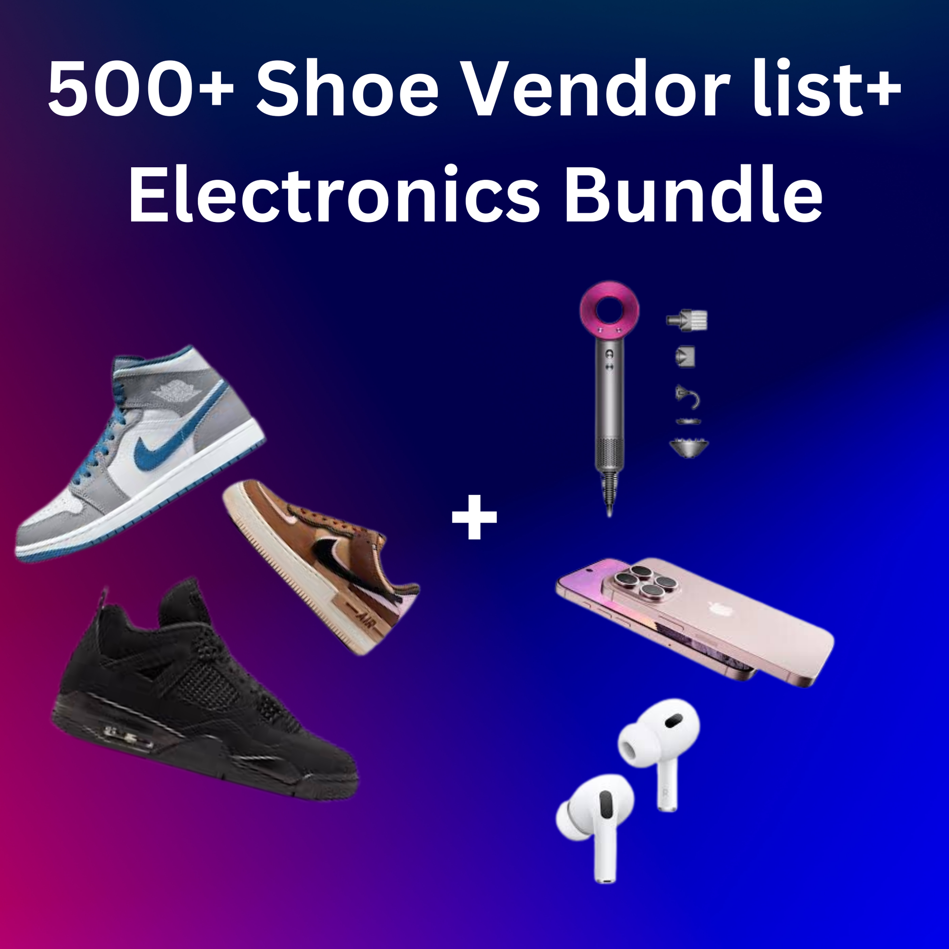 Image of shoes and electronics included in the vendor bundle for resellers